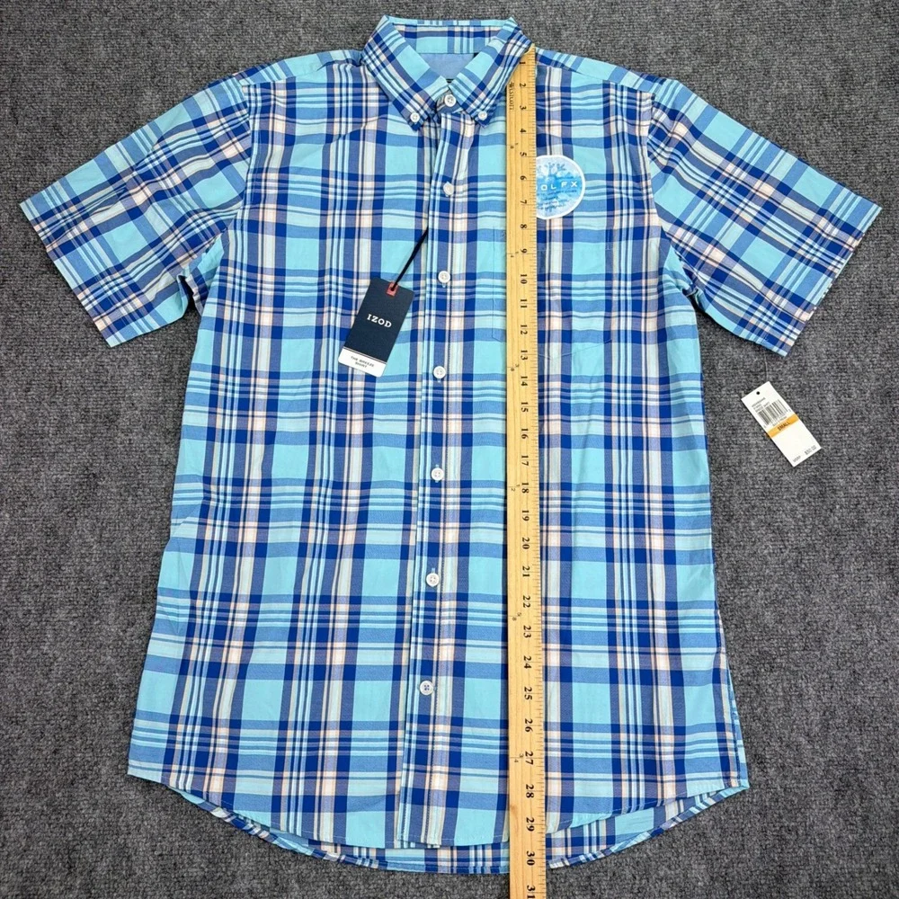 IZOD Shirt Men's Small Gulf Stream Blue Plaid Breeze Cool FX Button Down NWT